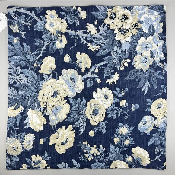 Pottery Barn Pillow Cover Garden Floral 24 x 24 Indigo Linen Blue Yellow Decor - Picture 6 of 6